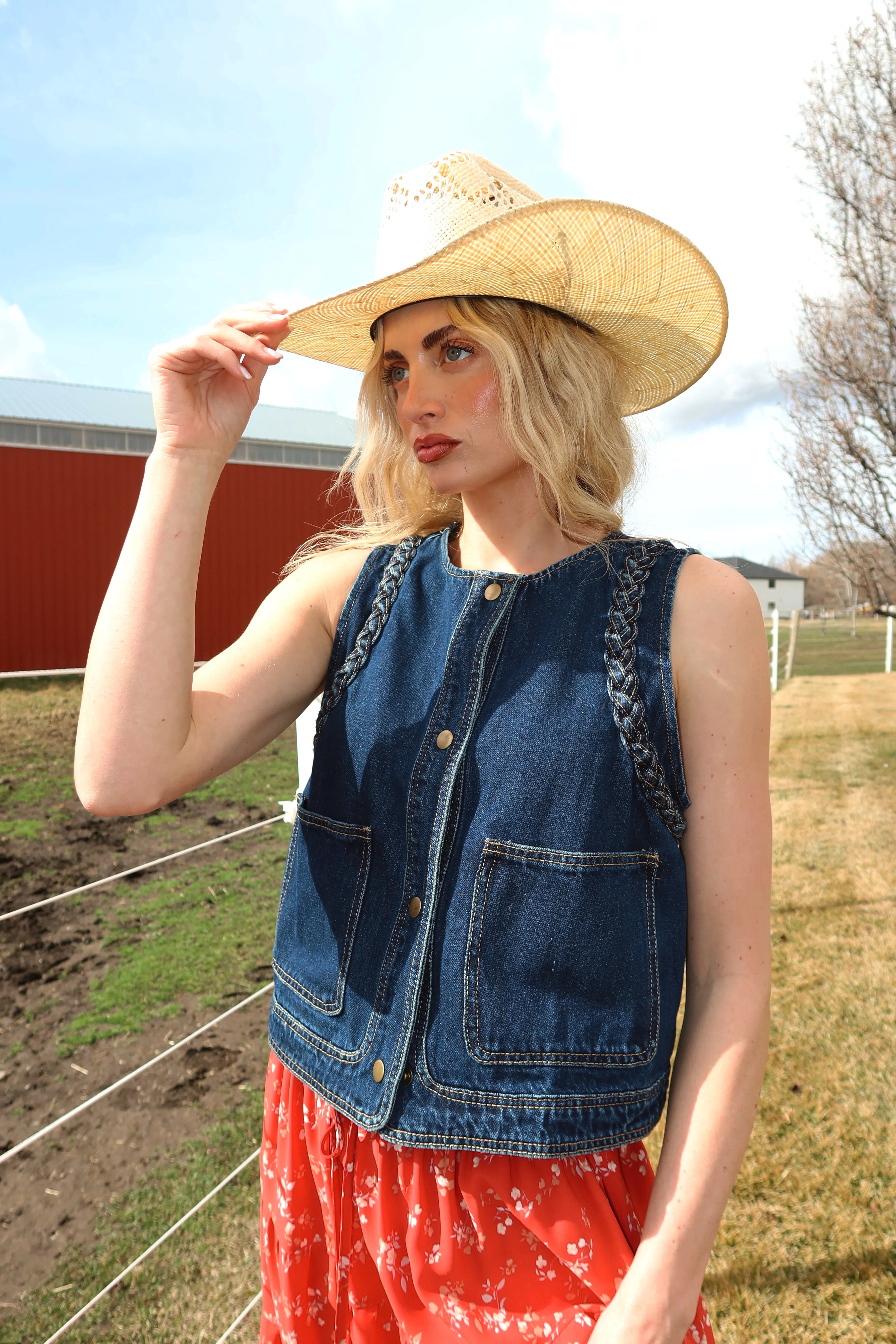 Mesa Braided Denim Vest in Dark Wash - Image 6