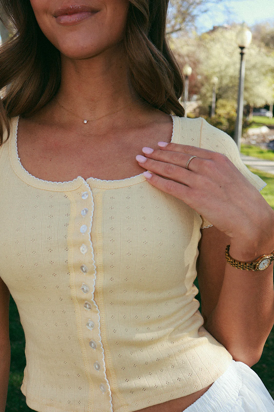 Millie Pointelle Top in Butter Yellow - Image 3