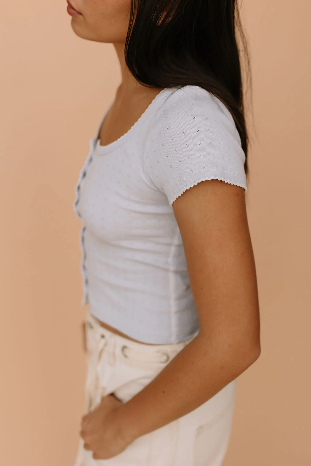 Millie Pointelle Top in Dusty Blue - Image 3