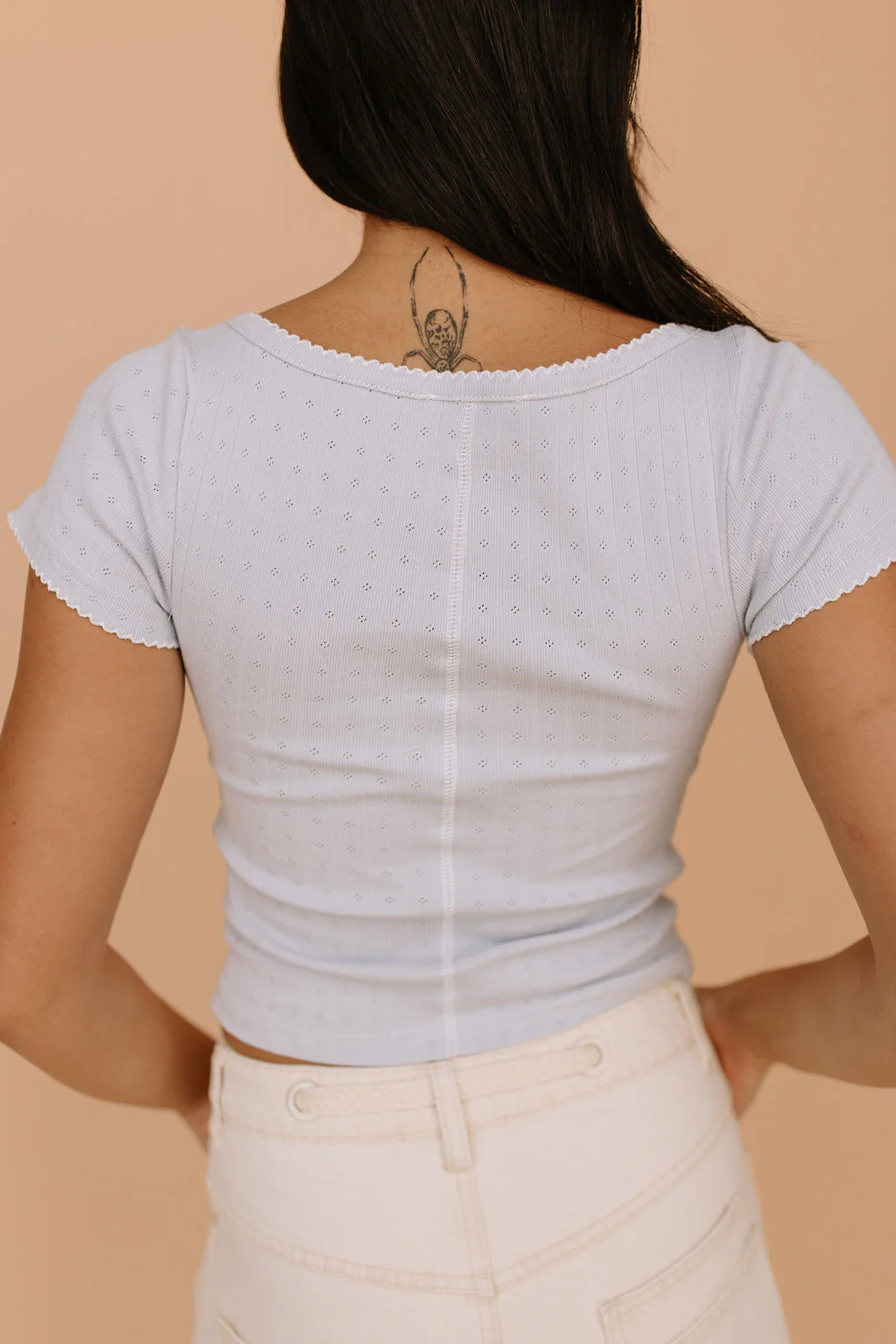 Millie Pointelle Top in Dusty Blue - Image 4