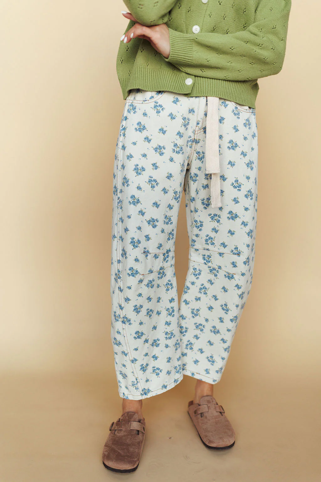 Misty Floral Barrel Pants in Blue - Image 5