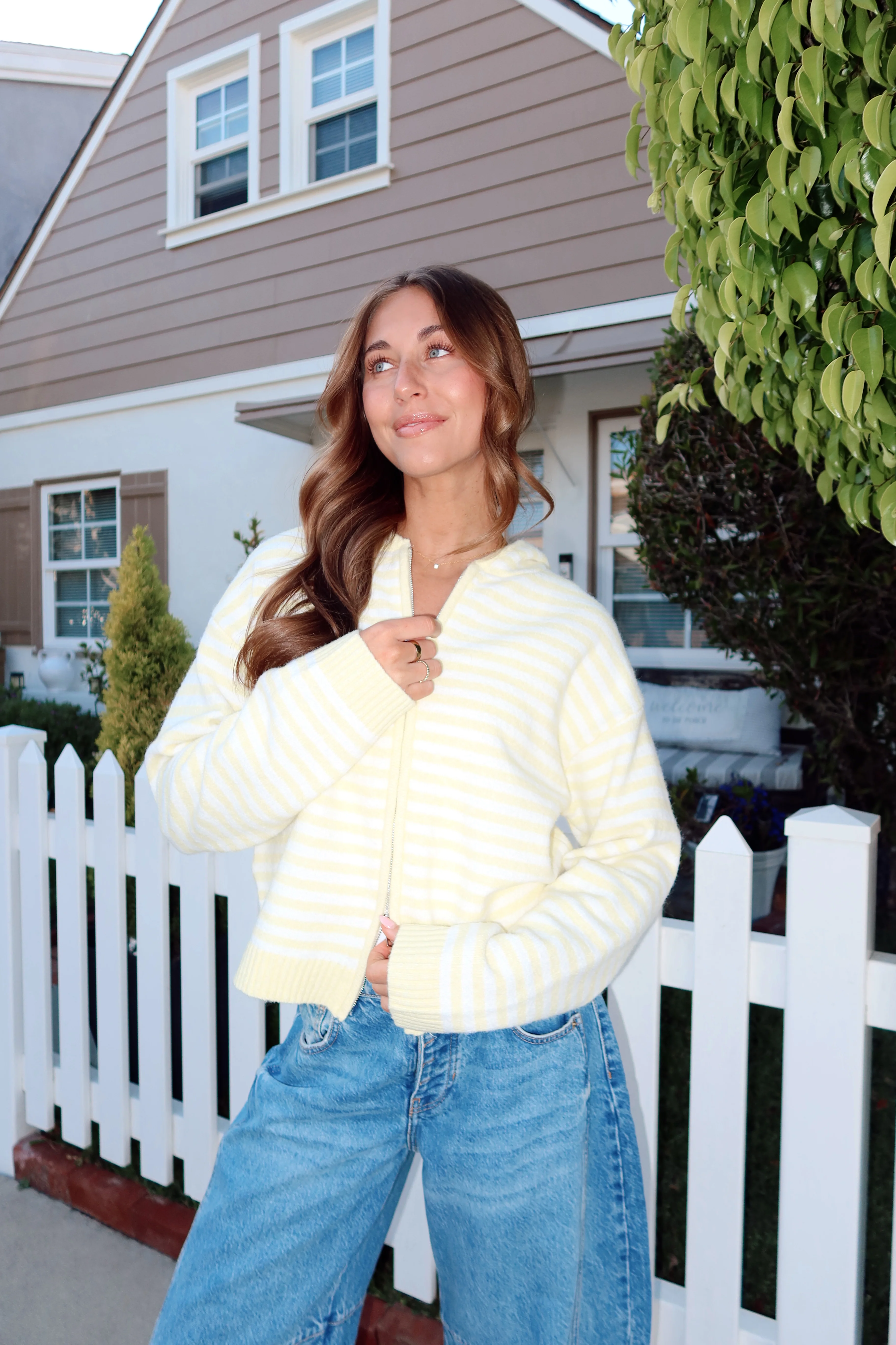 Myles Stripe Hooded Jacket in Butter Yellow - Image 5