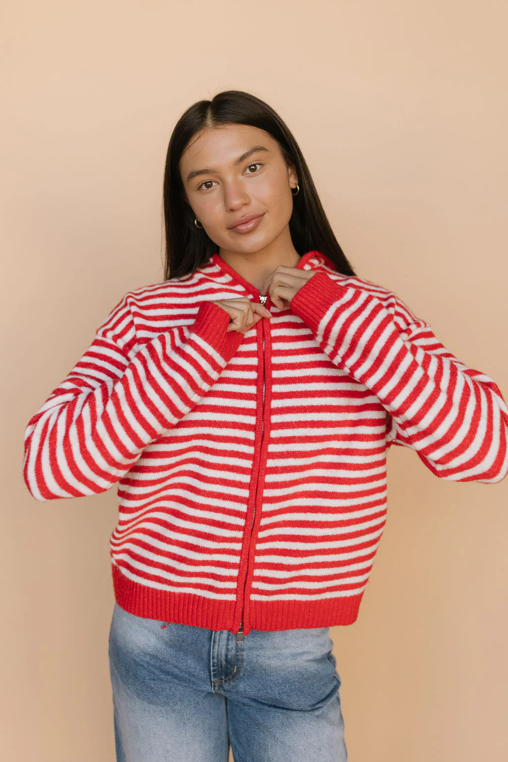 Myles Stripe Hooded Jacket in Red - Image 2