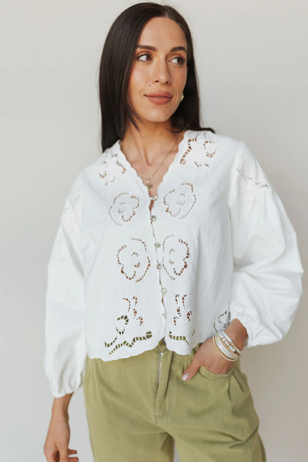 Petunia Chambray Blouse in Ivory - Image 2