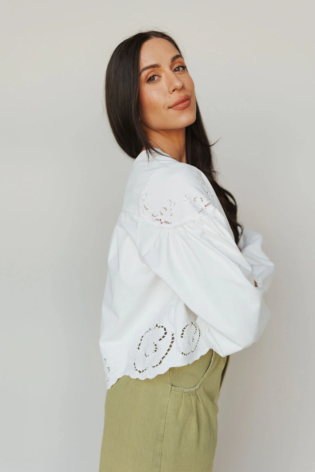 Petunia Chambray Blouse in Ivory - Image 3