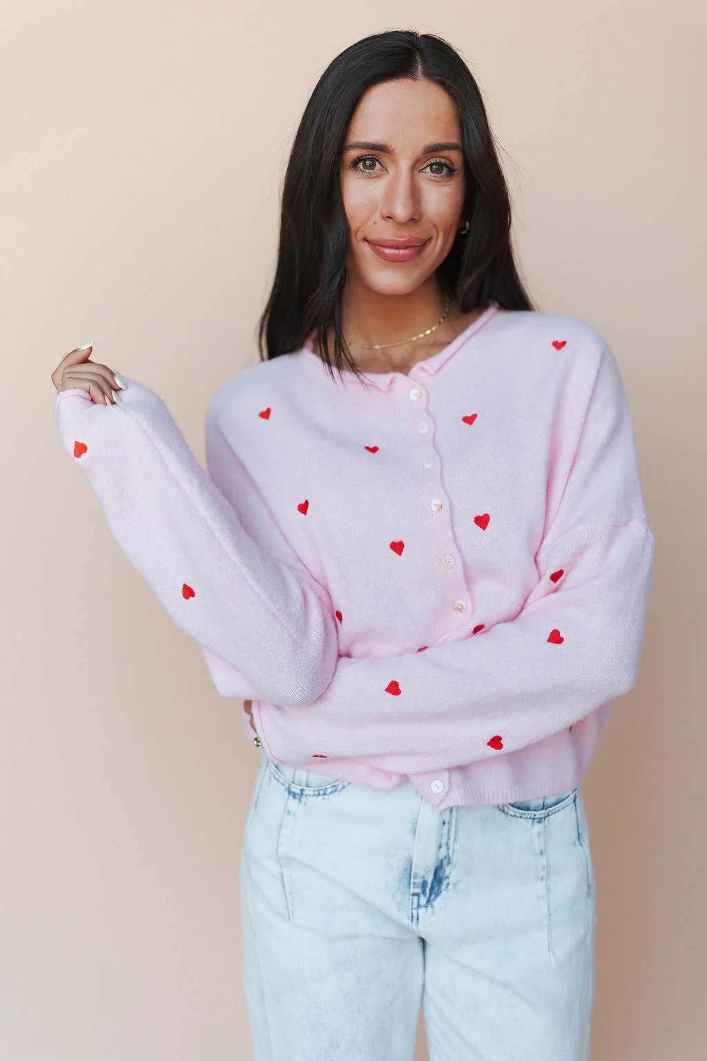 Piper Embroidered Cardigan in Pink - Image 3