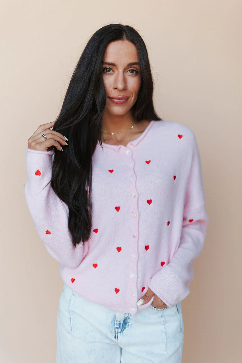 Piper Embroidered Cardigan in Pink - Image 4