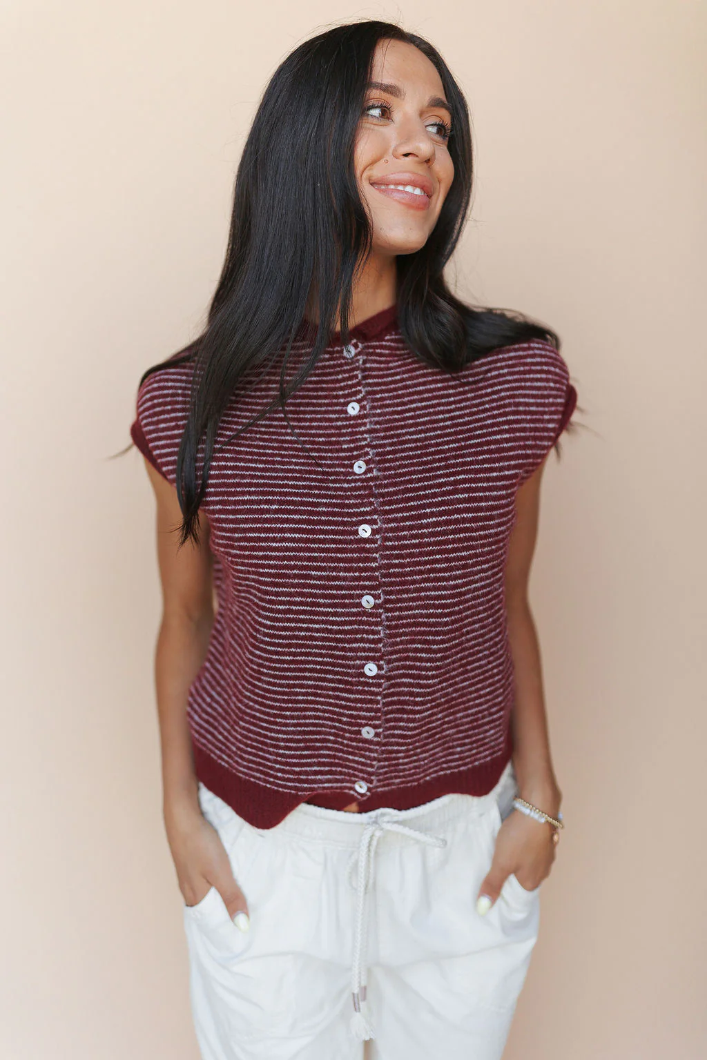 Piper Short Sleeve Cardigan in Stripes - Image 7