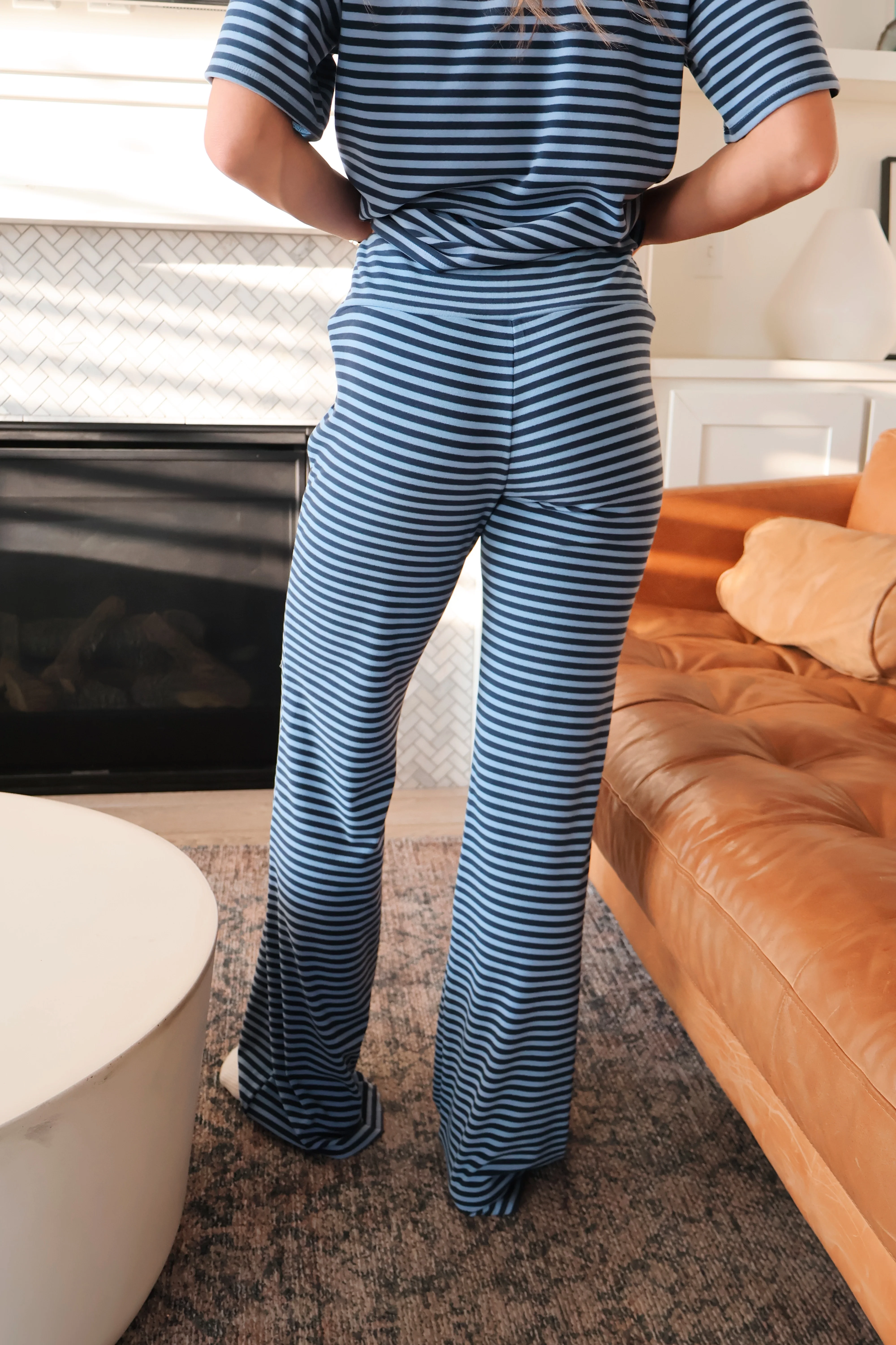 Porter Fleece Stripe Tee in Navy - Image 6