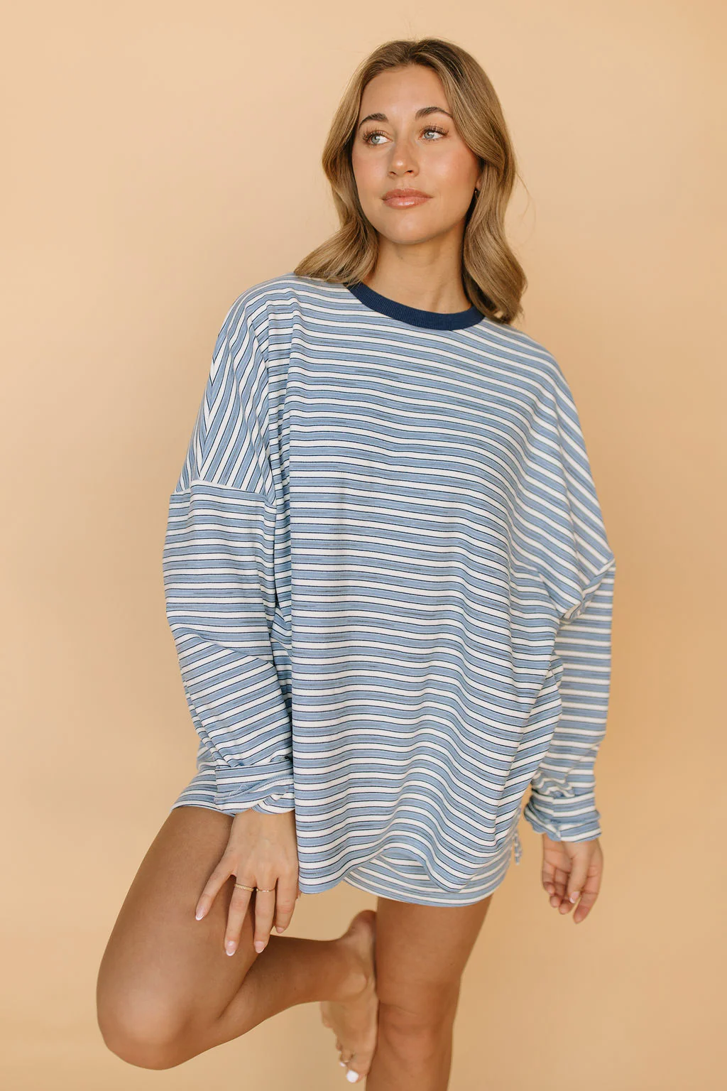 Porter Fleece Stripe Long Sleeve in Light Blue - Image 2