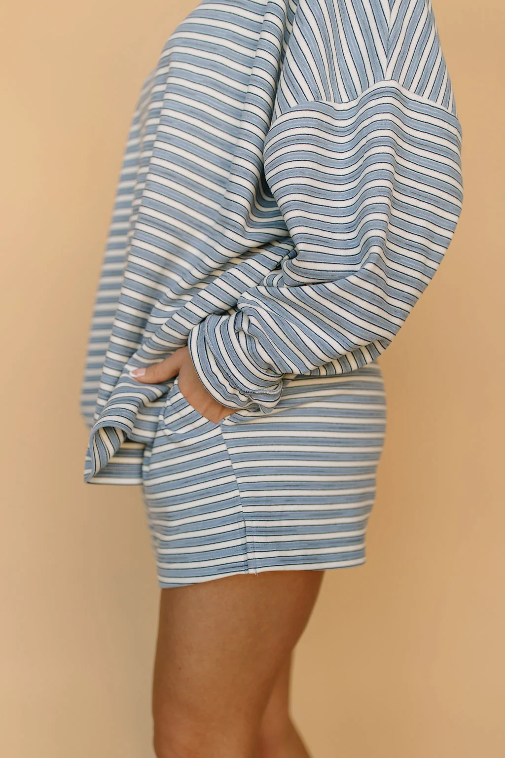 Porter Fleece Stripe Shorts in Light Blue - Image 3