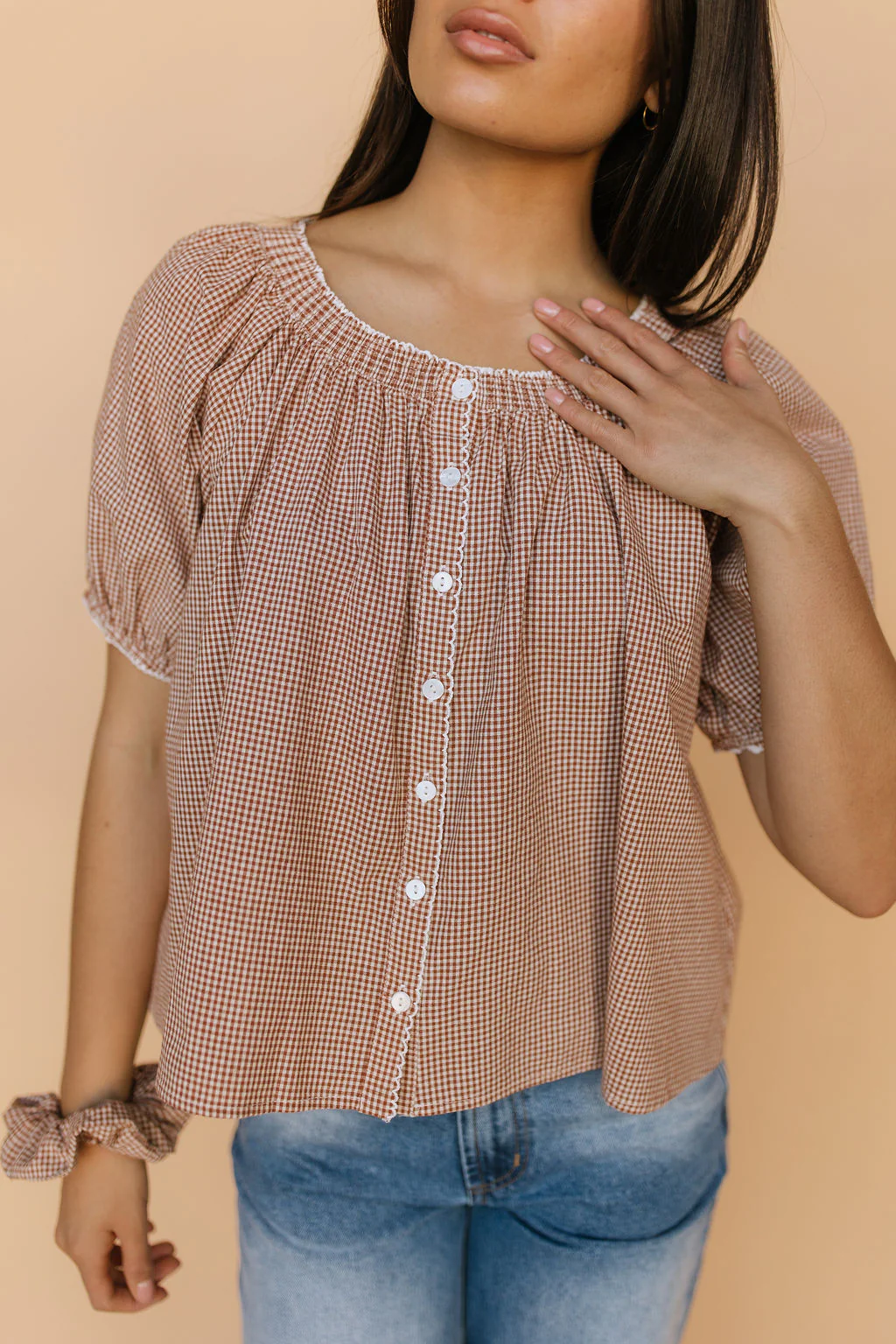 Quincy Gingham Top in Brown - Image 2