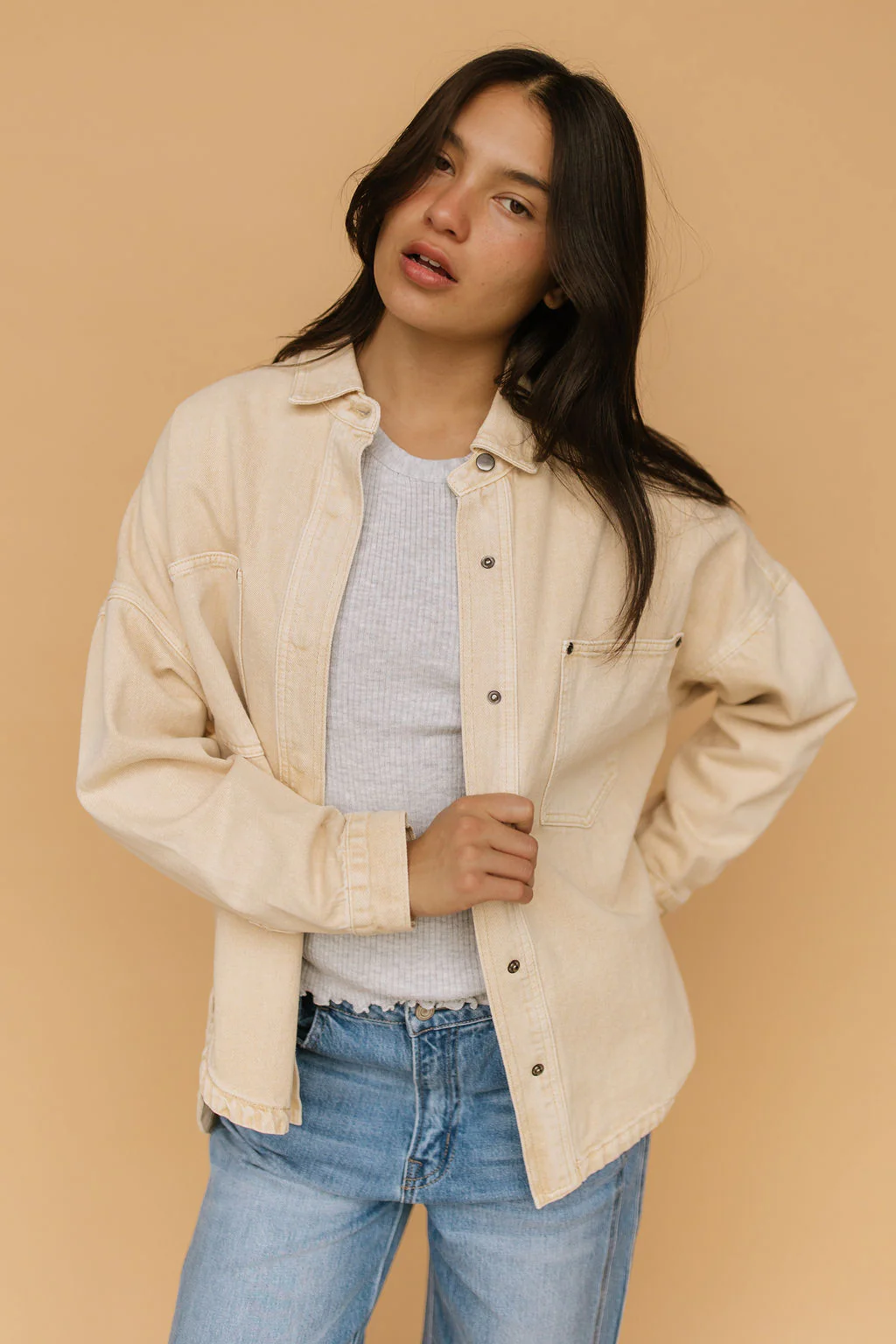 Romy Denim Jacket in Tan - Image 3