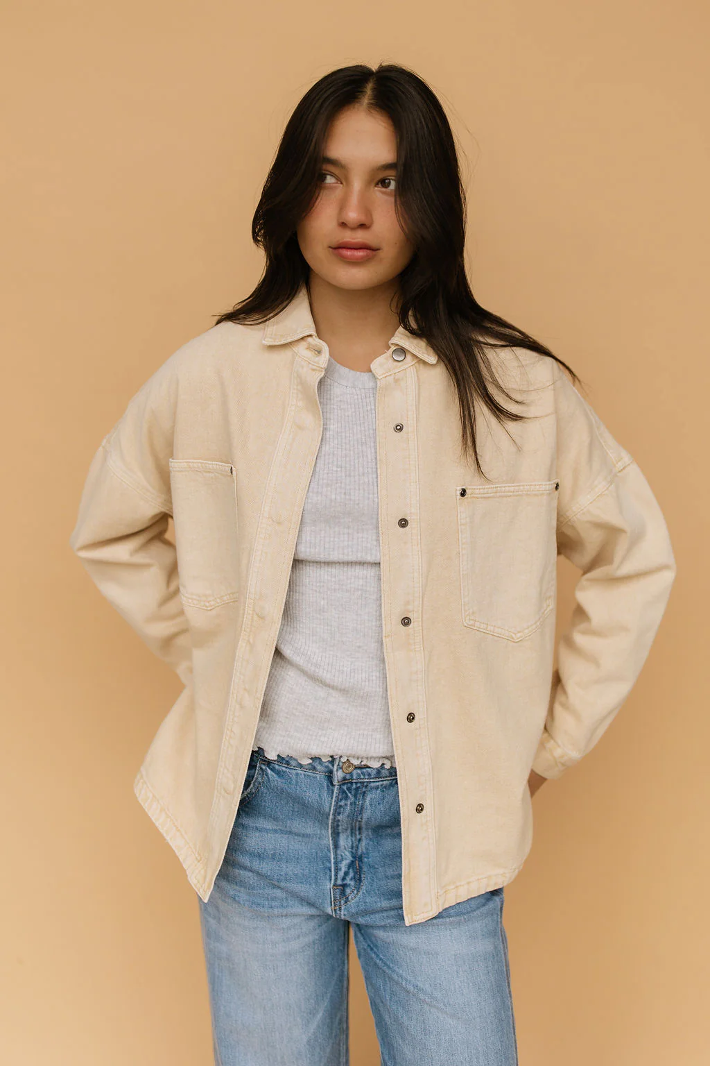 Romy Denim Jacket in Tan - Image 5