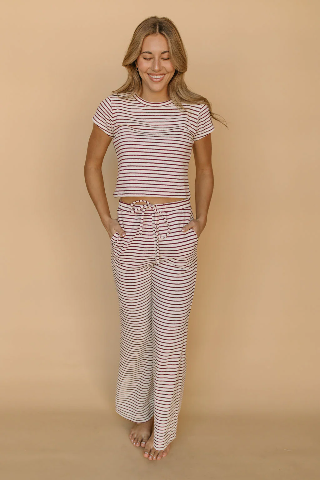 FINAL SALE - Roslyn Stripe Tee in Burgundy - Image 3