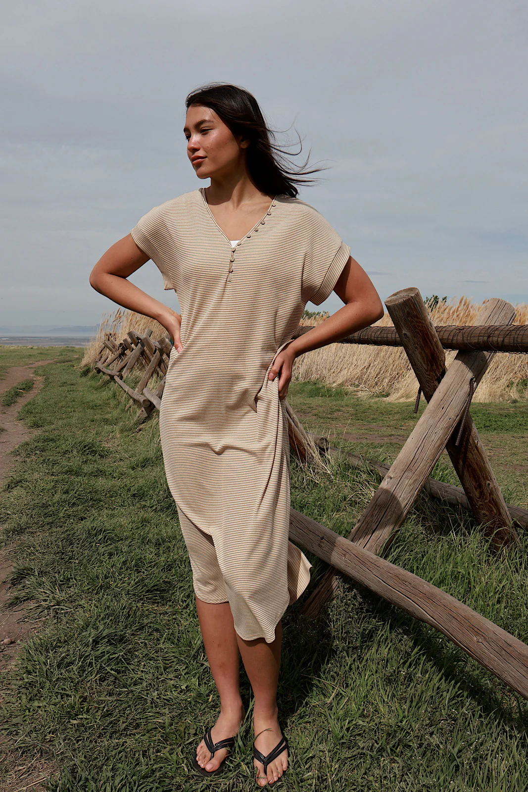 Shae Ribbed T-Shirt Dress in Camel - Image 2