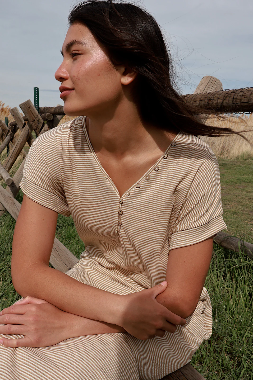 Shae Ribbed T-Shirt Dress in Camel - Image 3