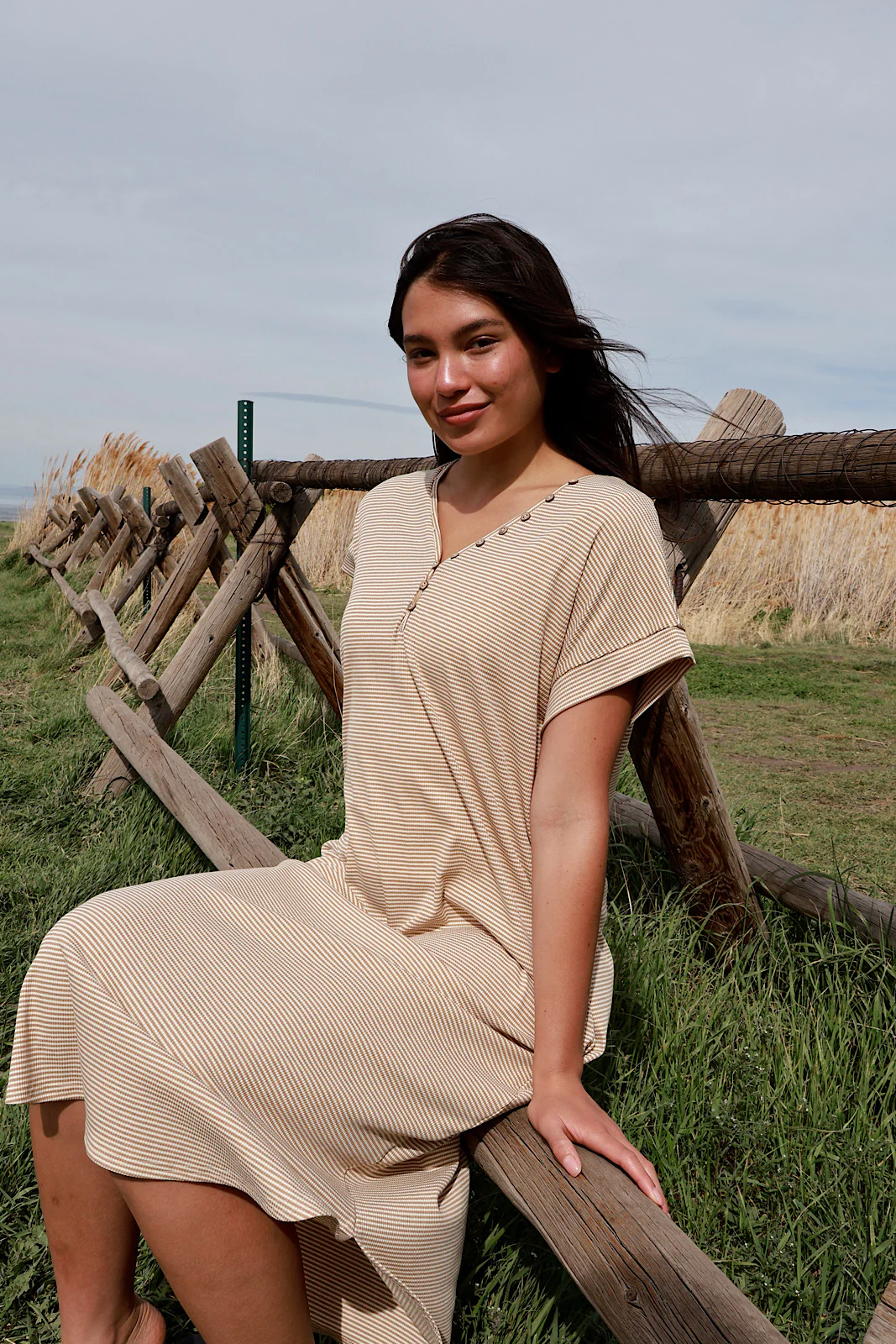 Shae Ribbed T-Shirt Dress in Camel - Image 4