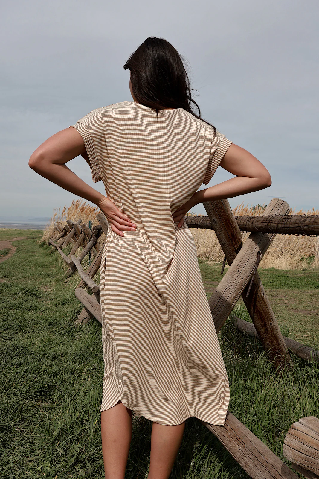 Shae Ribbed T-Shirt Dress in Camel - Image 5