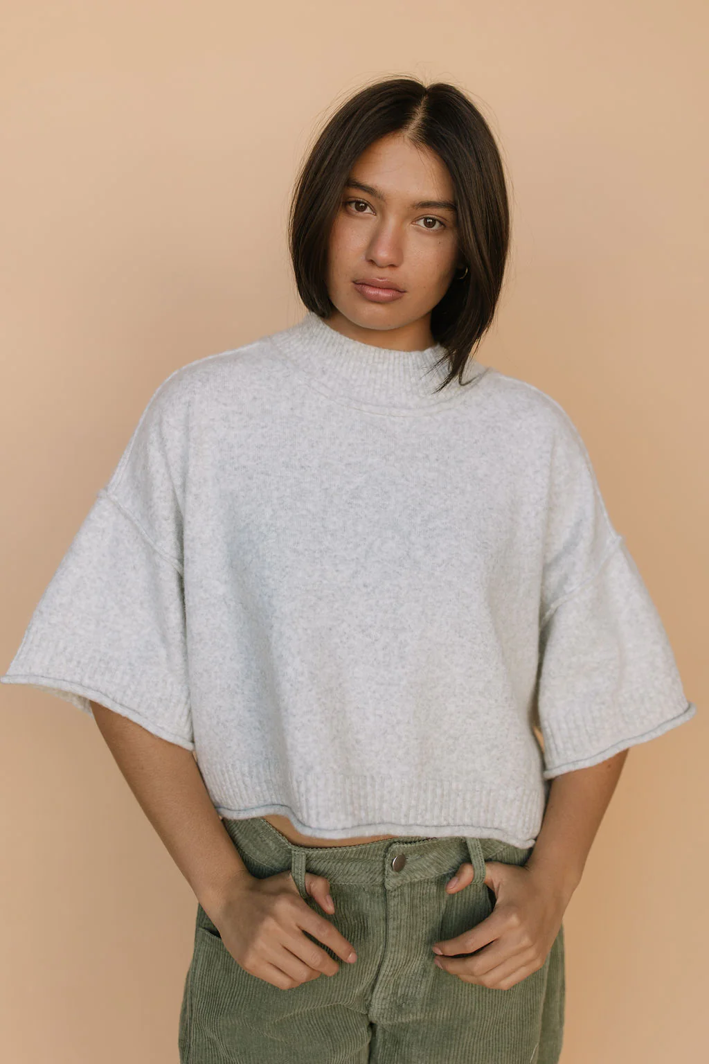 Shari Cropped Sweater in Heather Grey - Image 2