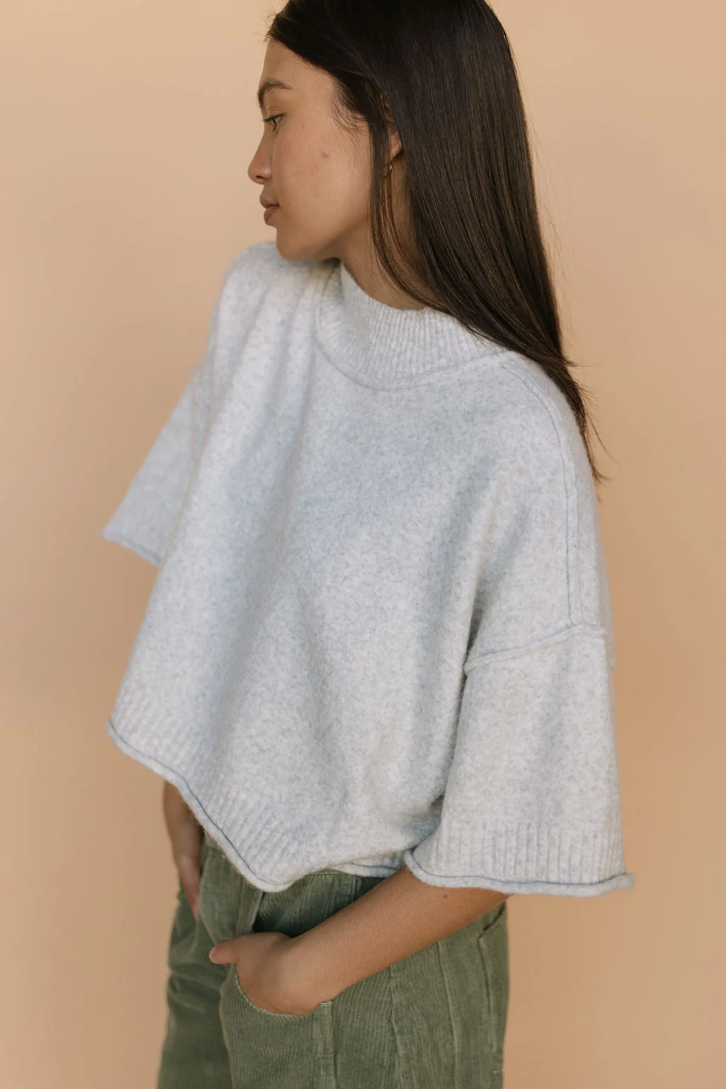 Shari Cropped Sweater in Heather Grey - Image 3
