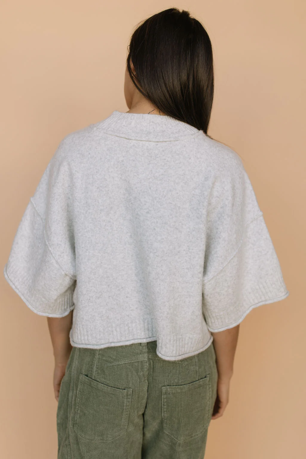 Shari Cropped Sweater in Heather Grey - Image 4
