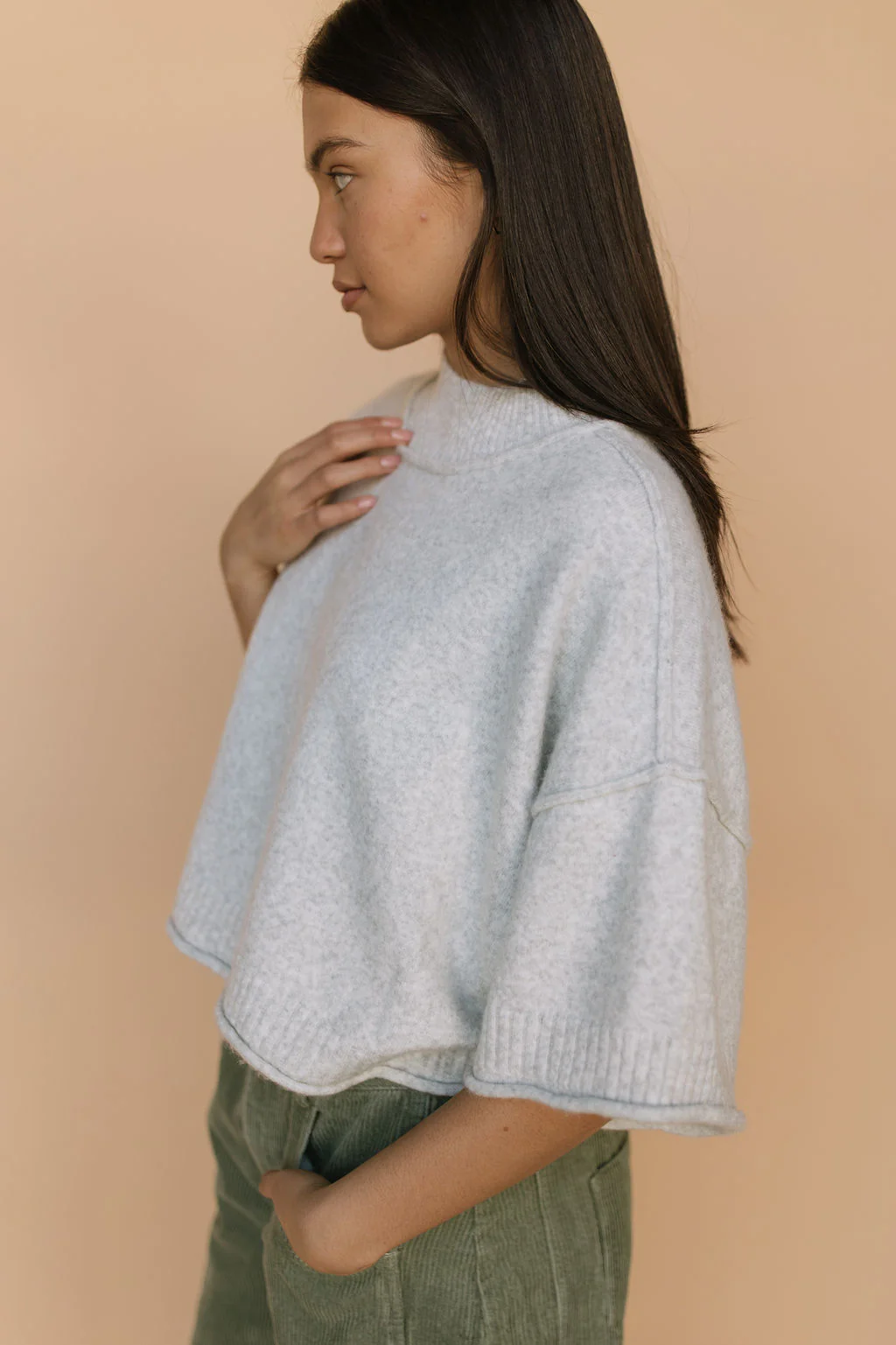 Shari Cropped Sweater in Heather Grey - Image 5