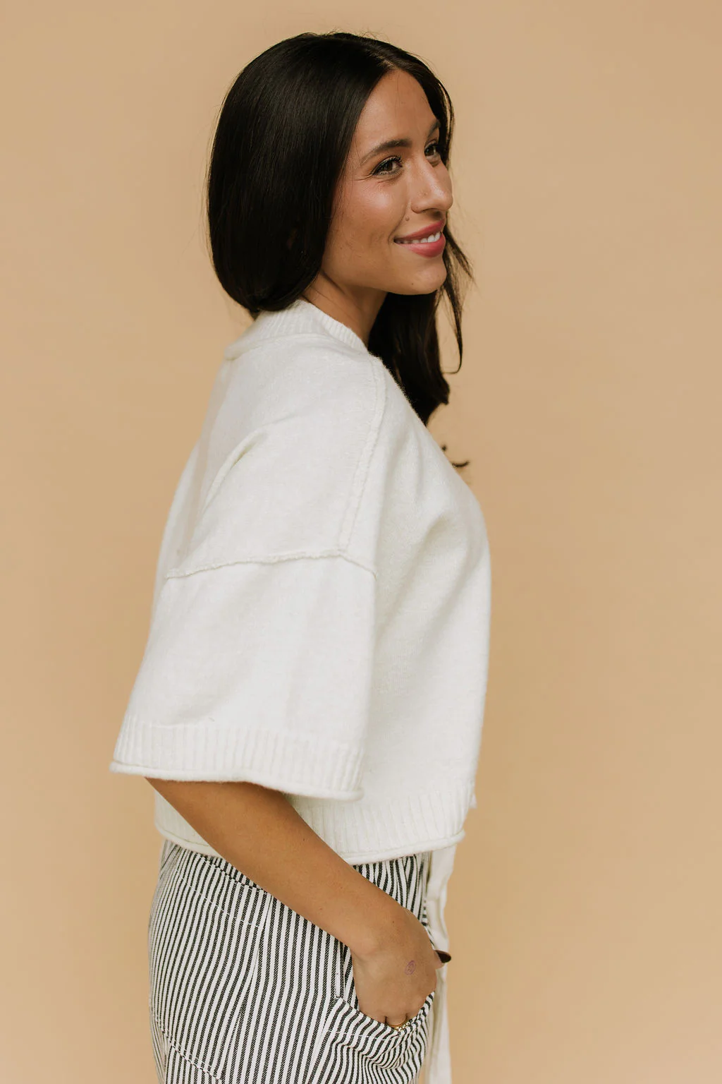 Shari Cropped Sweater in Ivory - Image 3