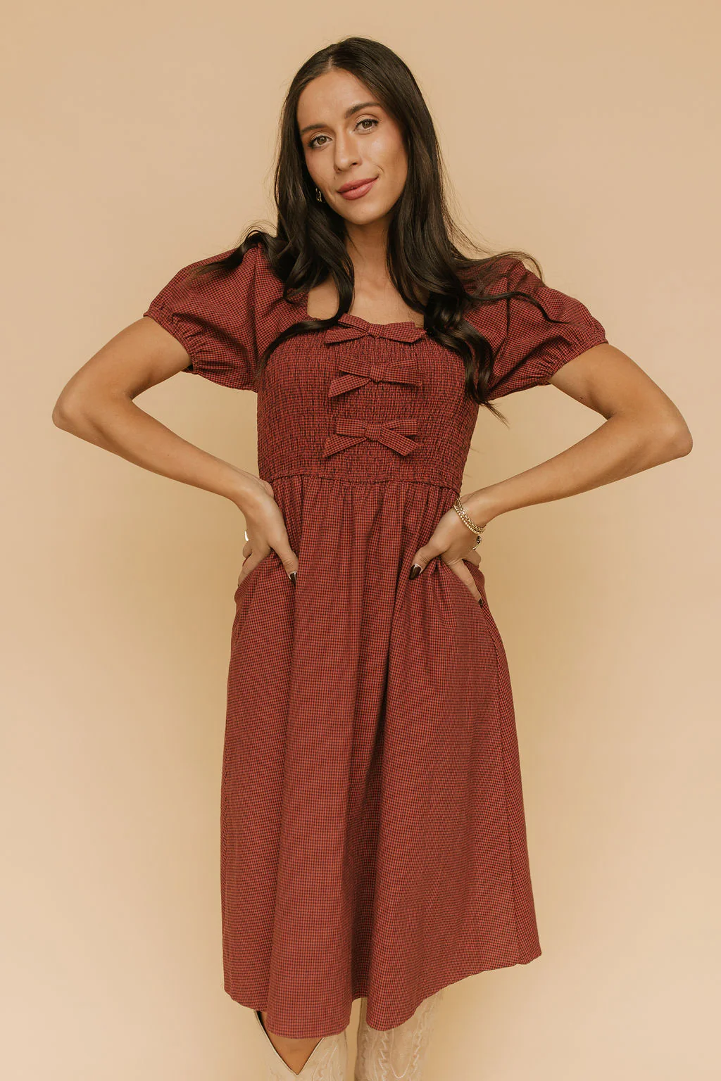 Shelby Gingham Midi in Brick - Image 2