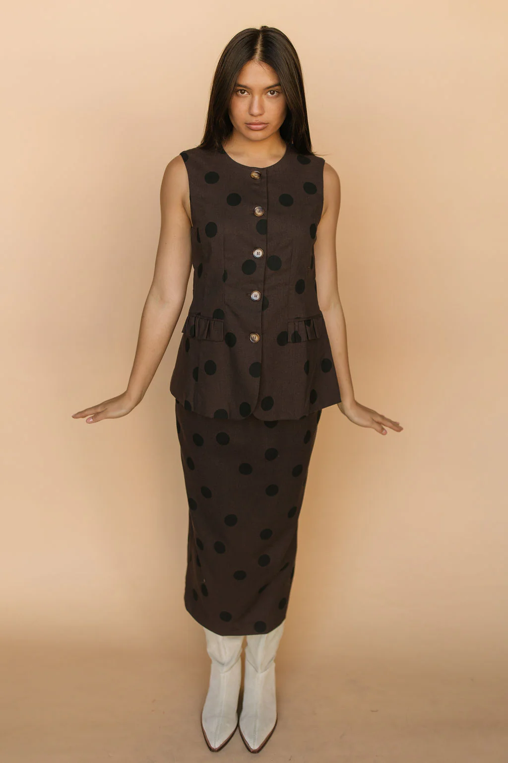 Stella Chocolate Polka Dot Pencil Skirt - Image 2