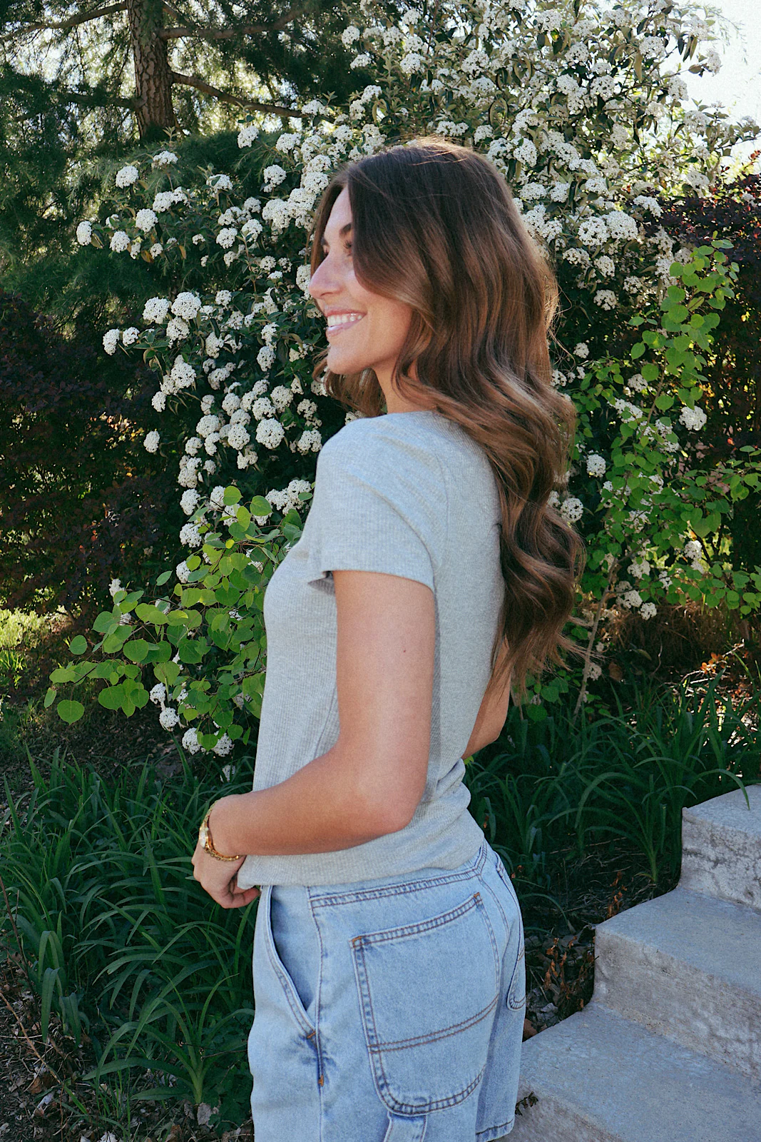 Sweetheart Neck Ribbed Tee in Heather Grey - Image 4