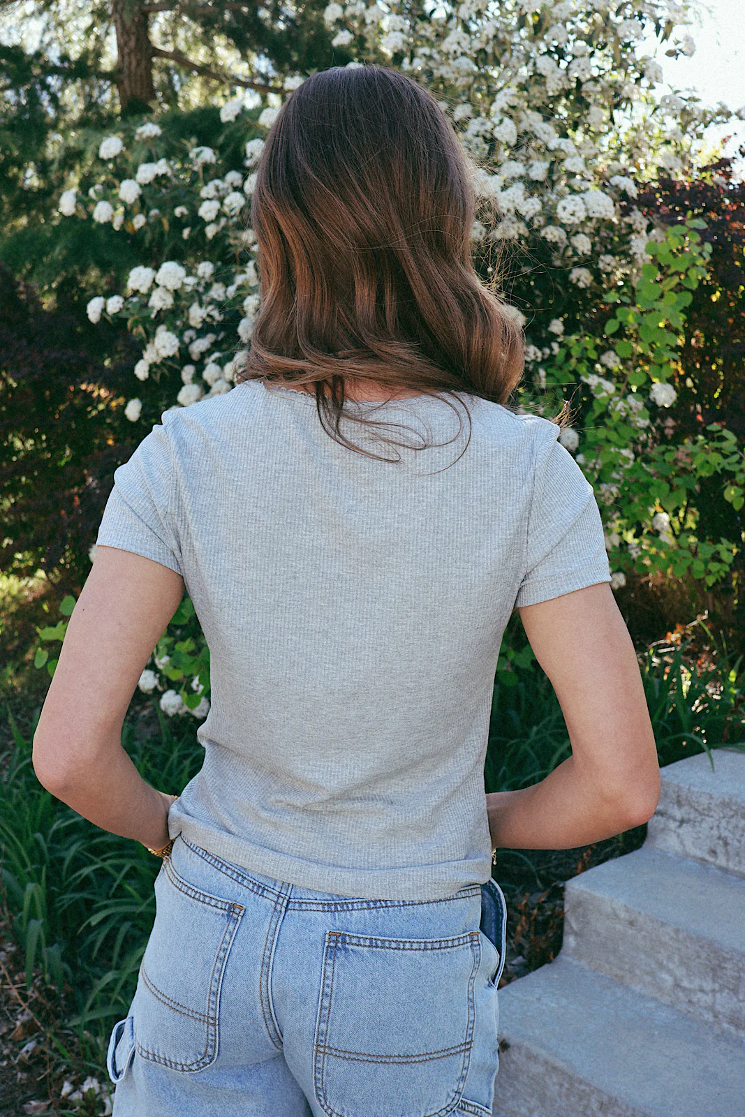 Sweetheart Neck Ribbed Tee in Heather Grey - Image 5