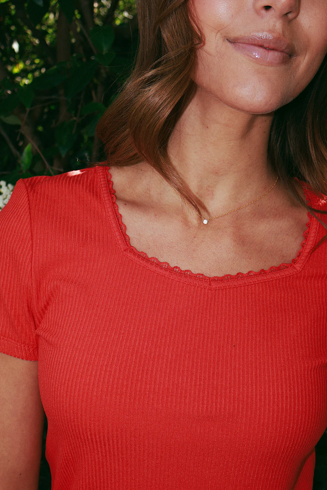 Sweetheart Neck Ribbed Tee in Red - Image 2