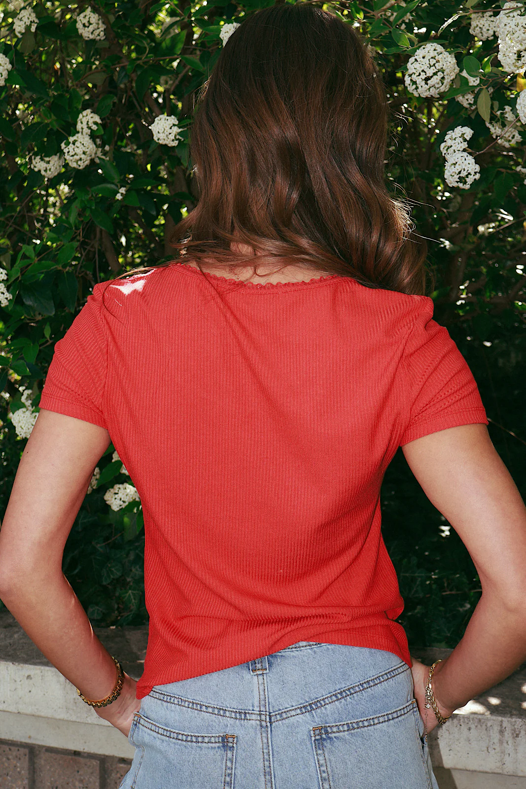 Sweetheart Neck Ribbed Tee in Red - Image 3