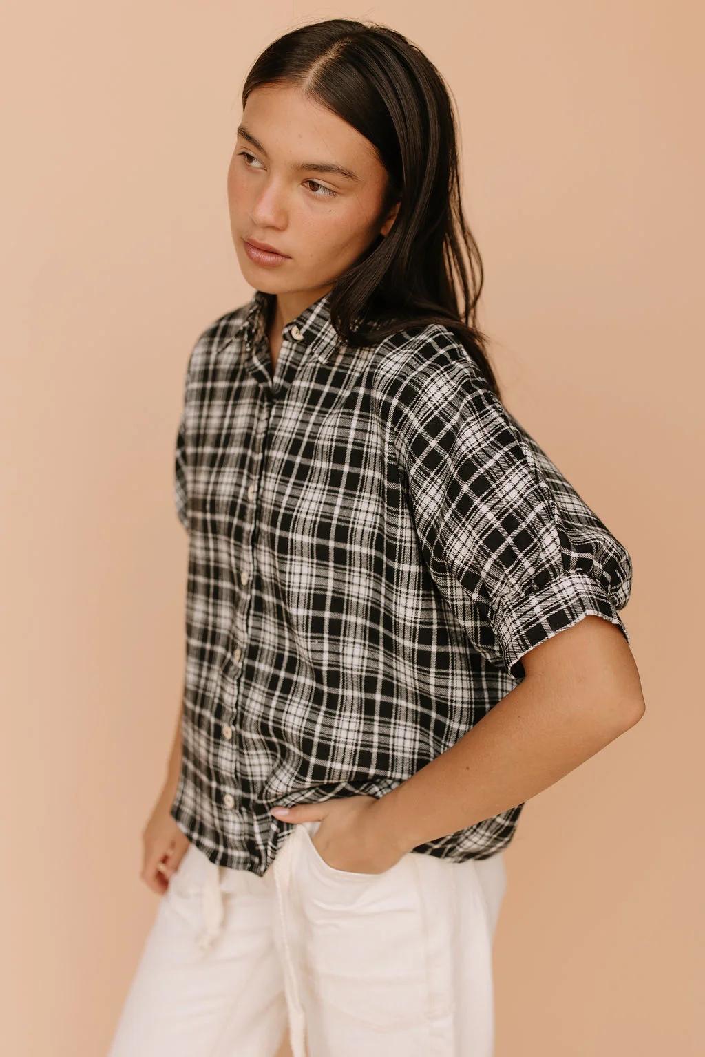 Tatum Plaid Button Down in Black - Image 6
