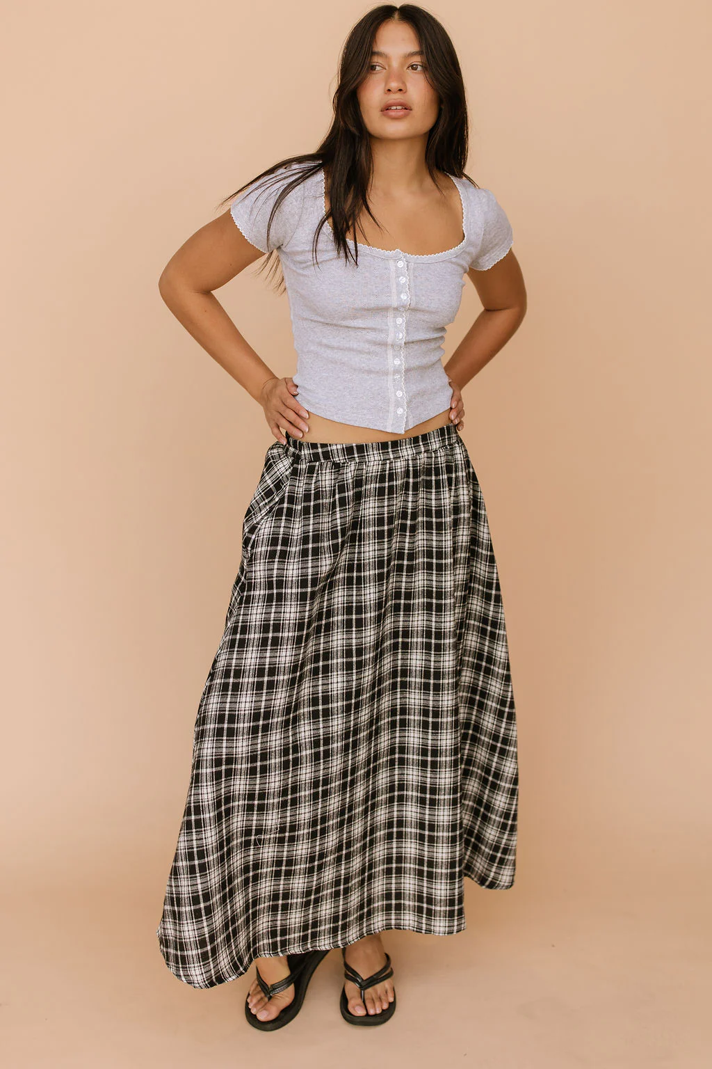 Tatum Plaid Maxi Skirt in Black - Image 6