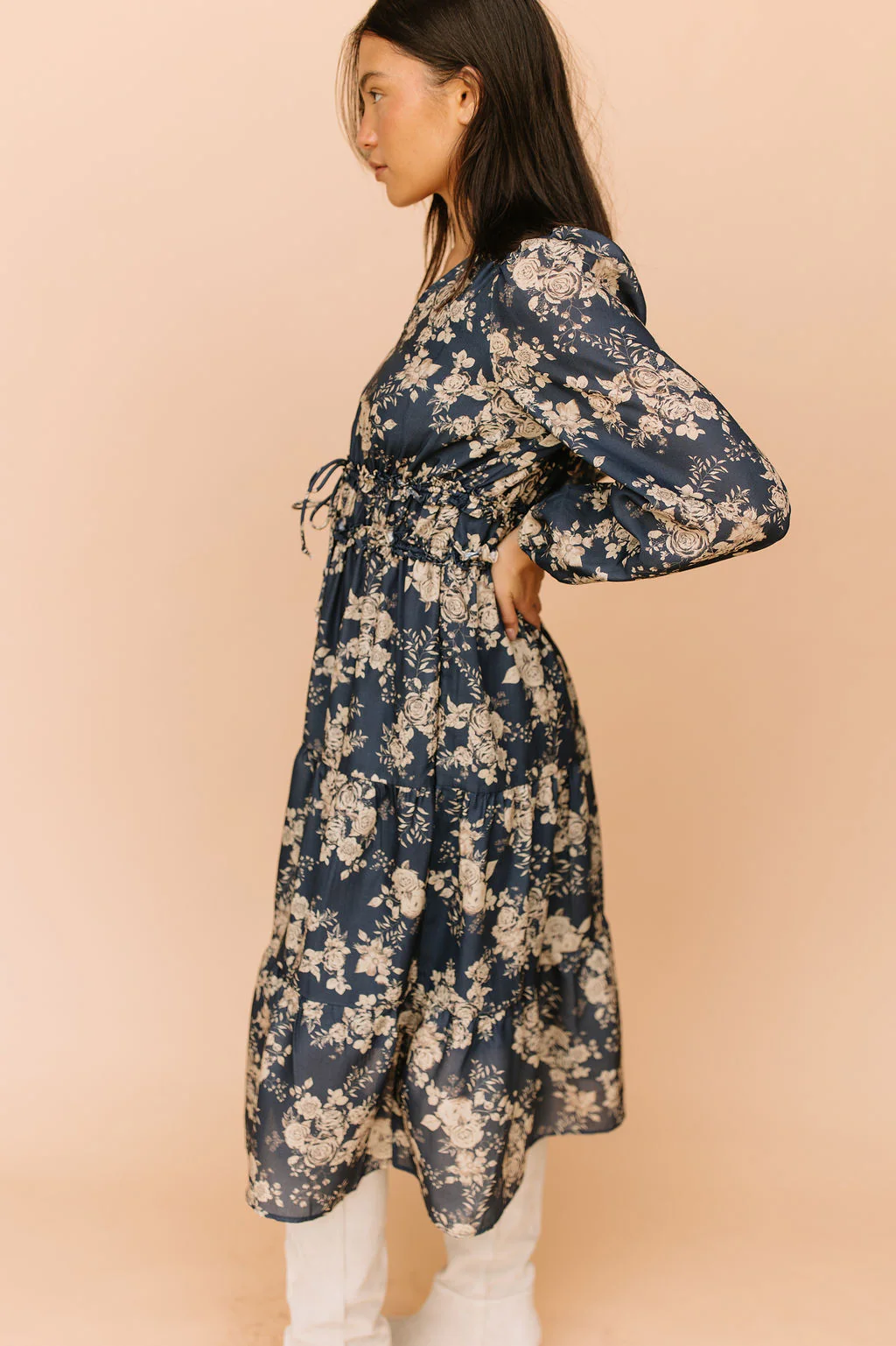 Valencia Floral Midi in Navy - Image 2
