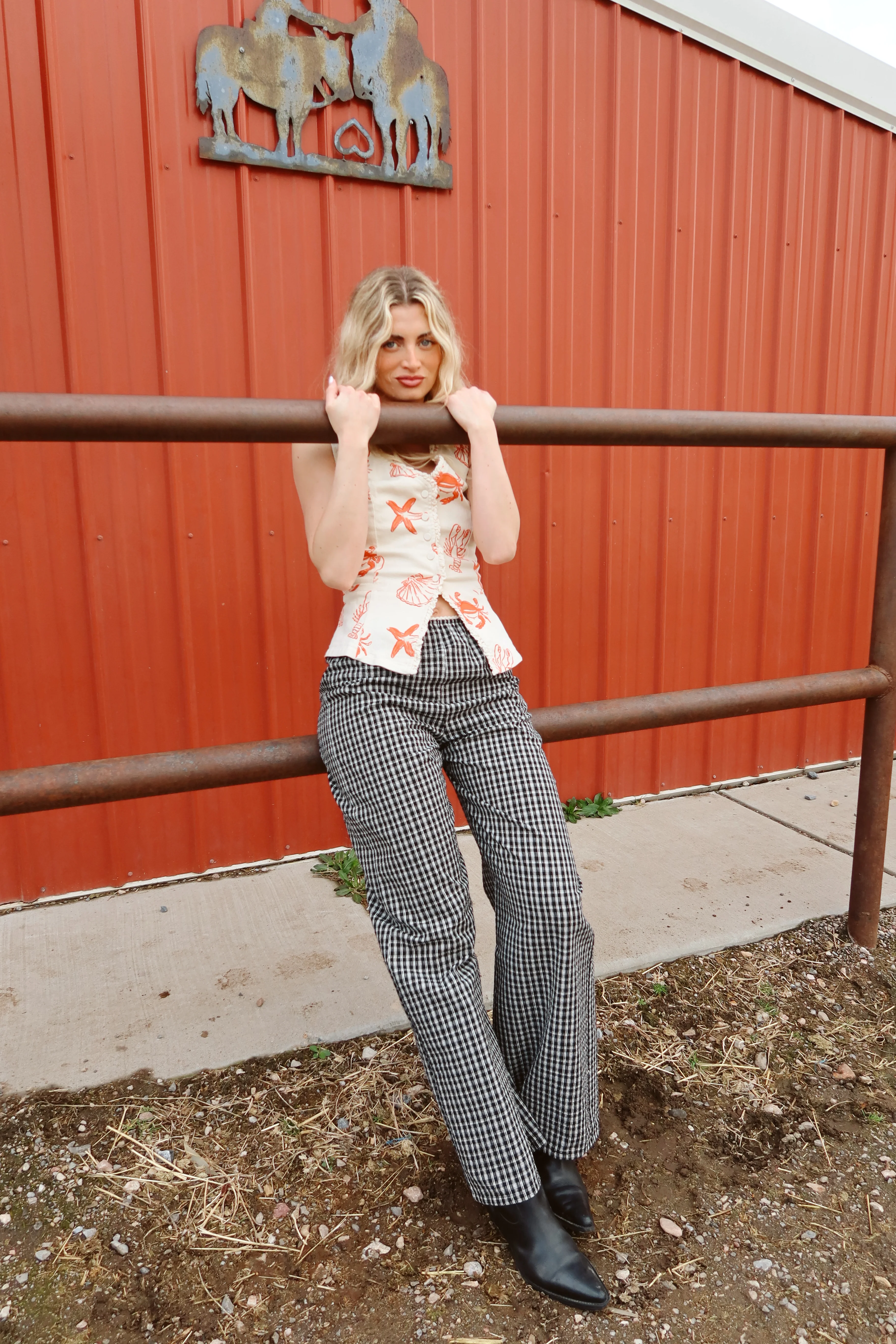 Waco Seersucker Checkered Pants in Black