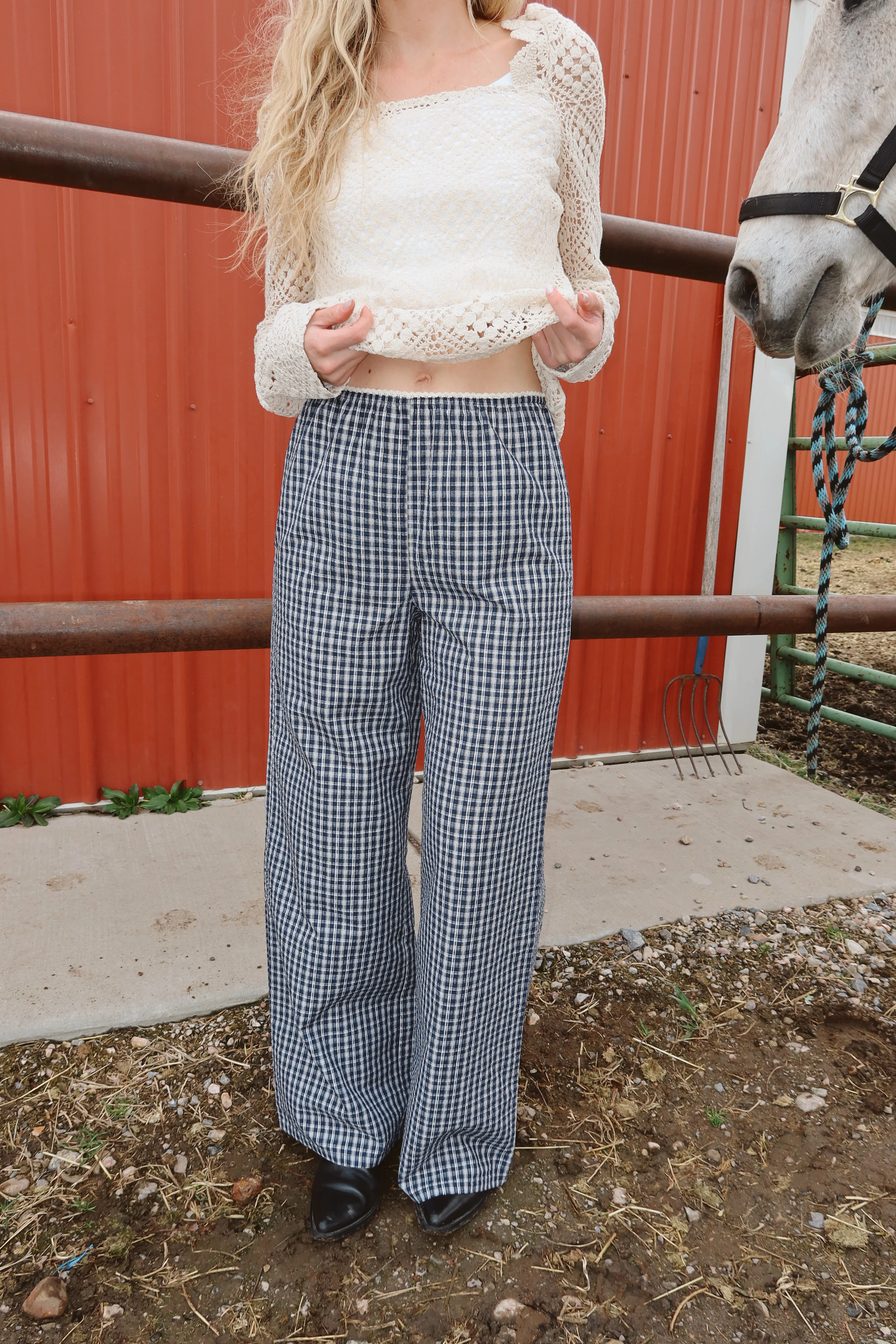 Waco Seersucker Checkered Pants in Navy - Image 2