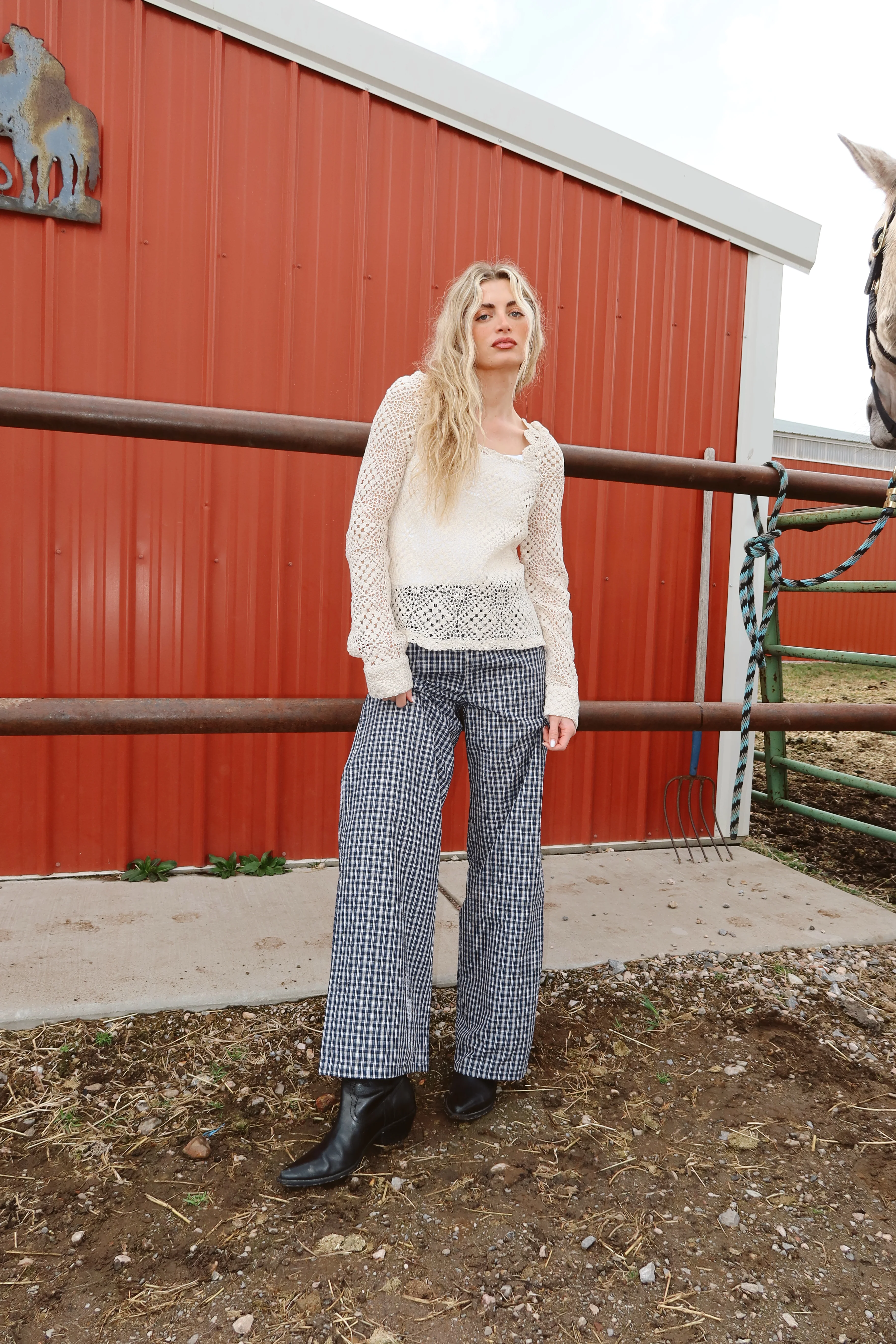 Waco Seersucker Checkered Pants in Navy - Image 5