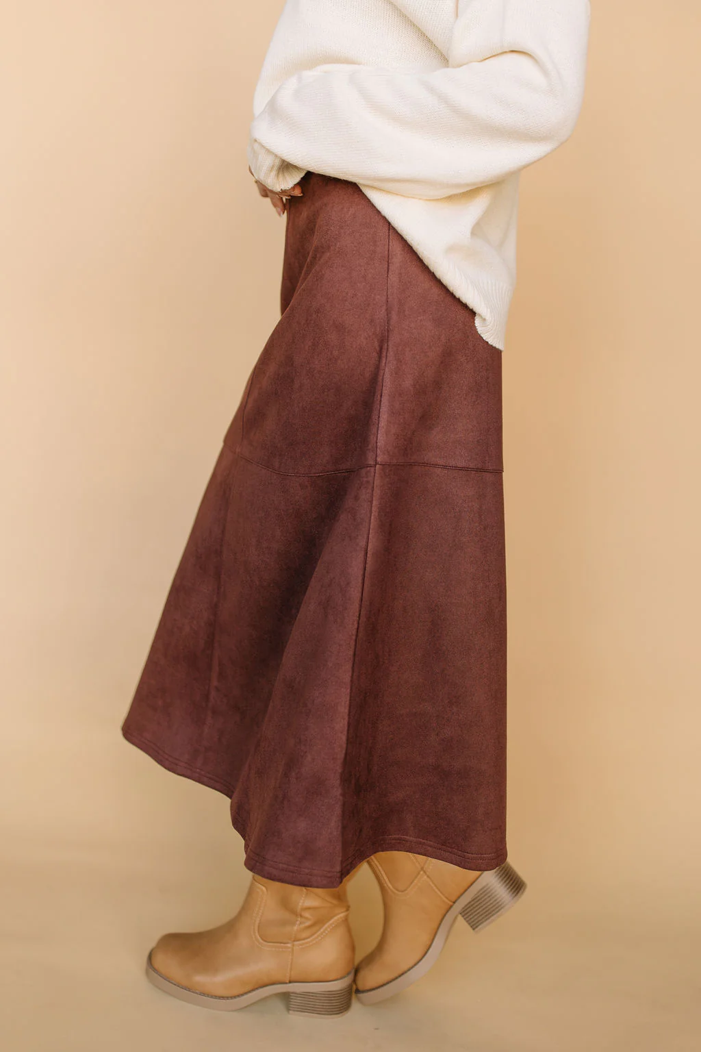 Zella Suede A-Line Skirt in Chocolate - Image 3
