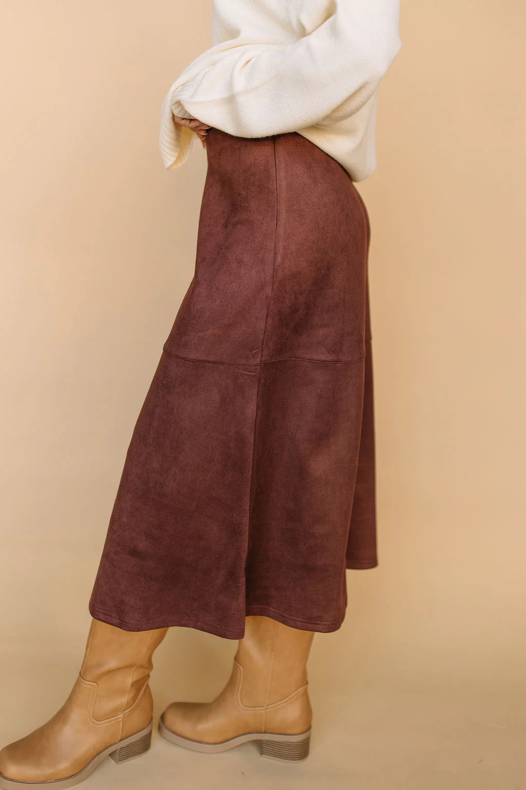 Zella Suede A-Line Skirt in Chocolate - Image 4