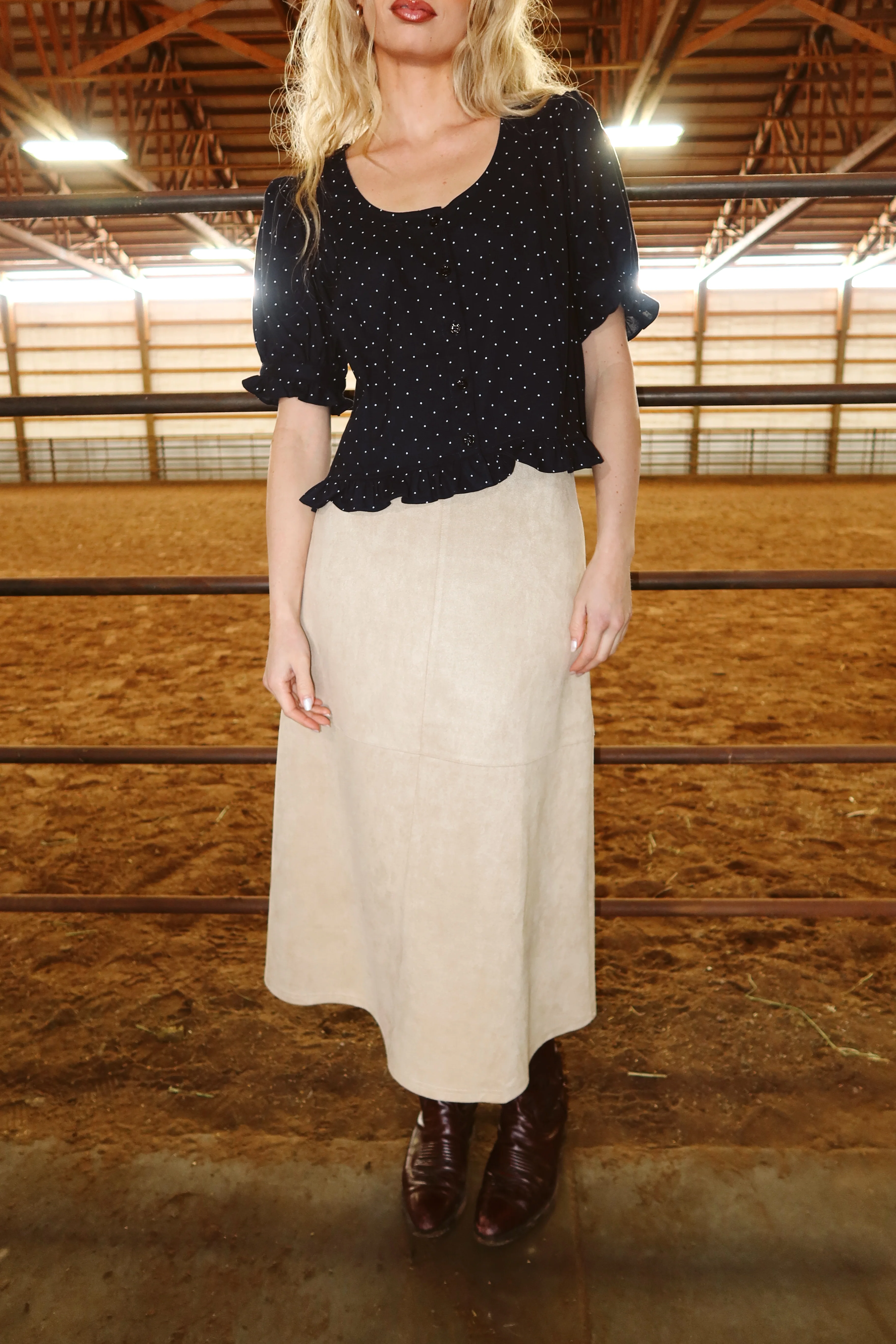 Zella Suede A-Line Skirt in Natural - Image 6